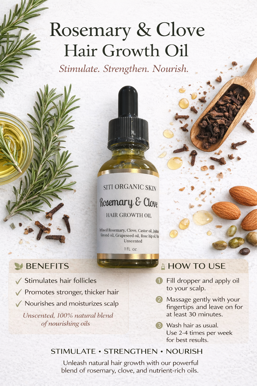 Rosemary & Clove Hair Growth Oil | Natural Scalp Treatment for Thicker, Stronger Hair